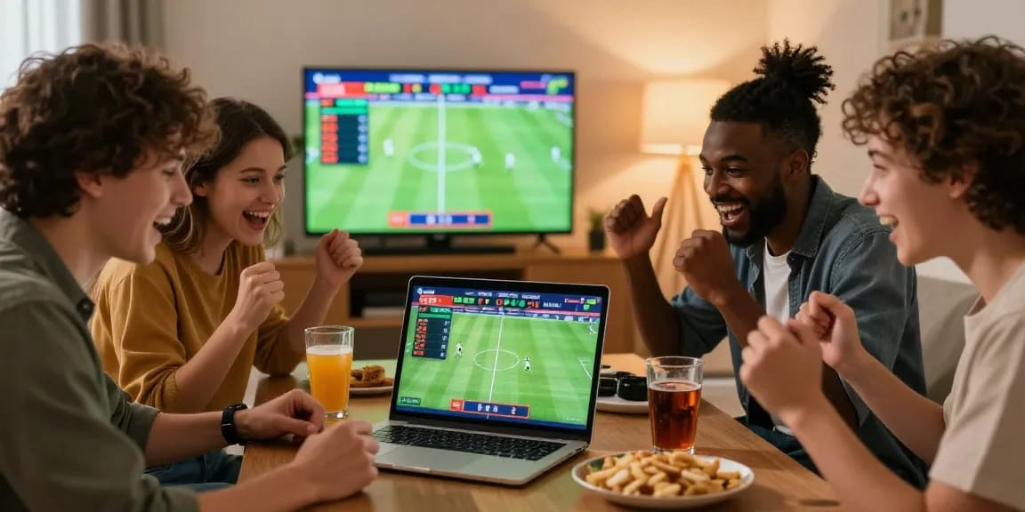 Puntowin sports betting experience with friends enjoying live betting in a cozy atmosphere.