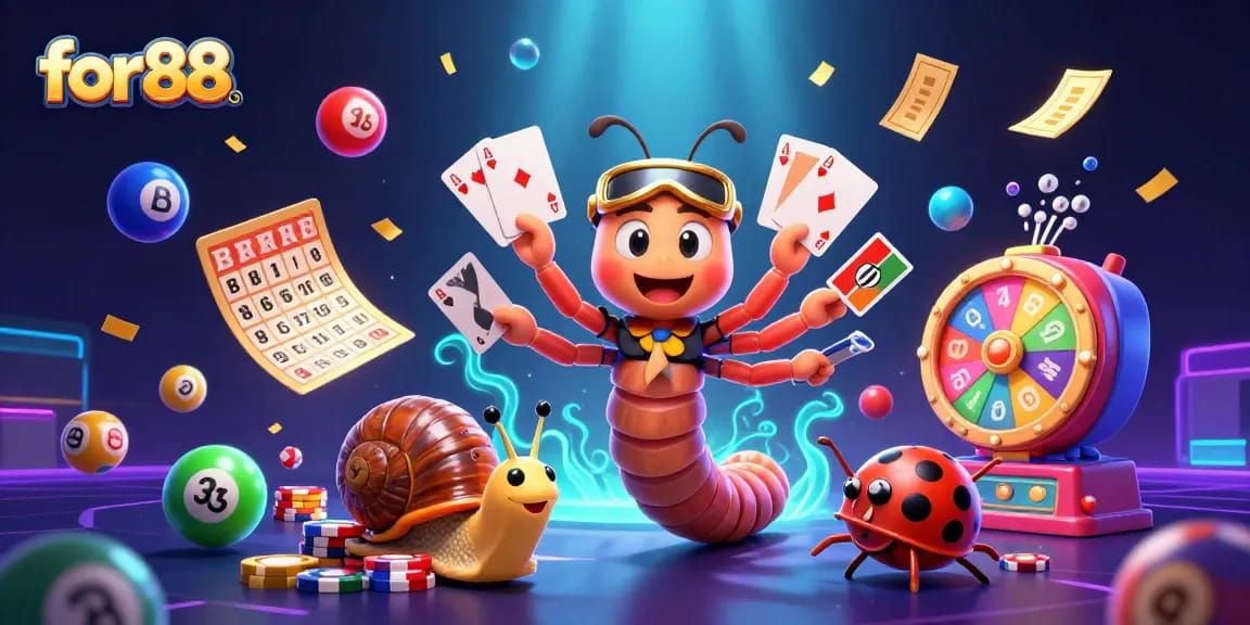 Experience excitement at for88 with a vibrant 3D casino scene showcasing a unique dealer and exhilarating game elements.