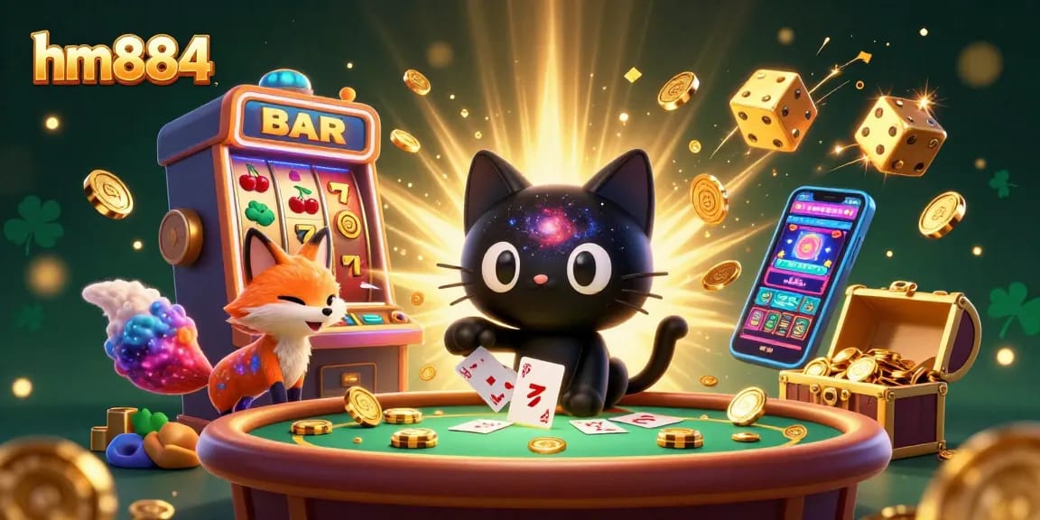 Engage in high-stakes gameplay at hm884 with a colorful cosmic casino scene featuring vibrant characters.
