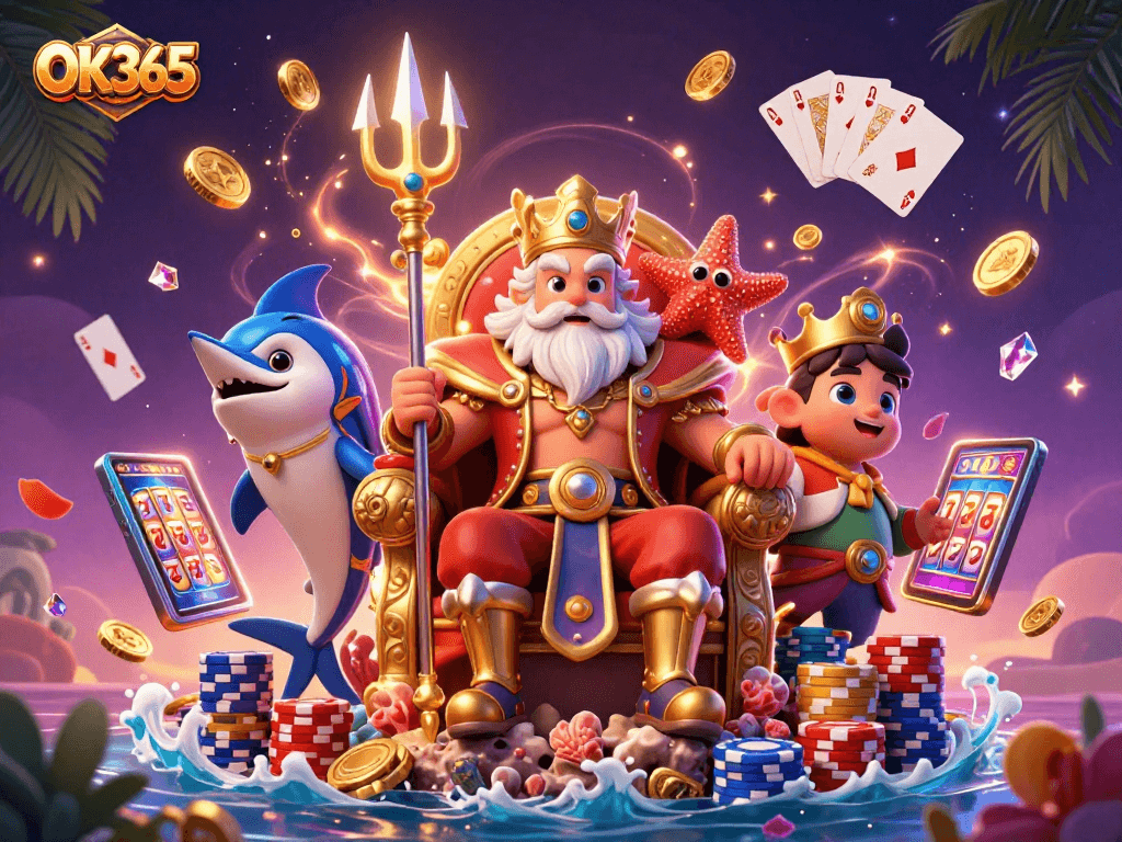 Experience thrilling gaming at OK365 with Neptune and vibrant casino elements.