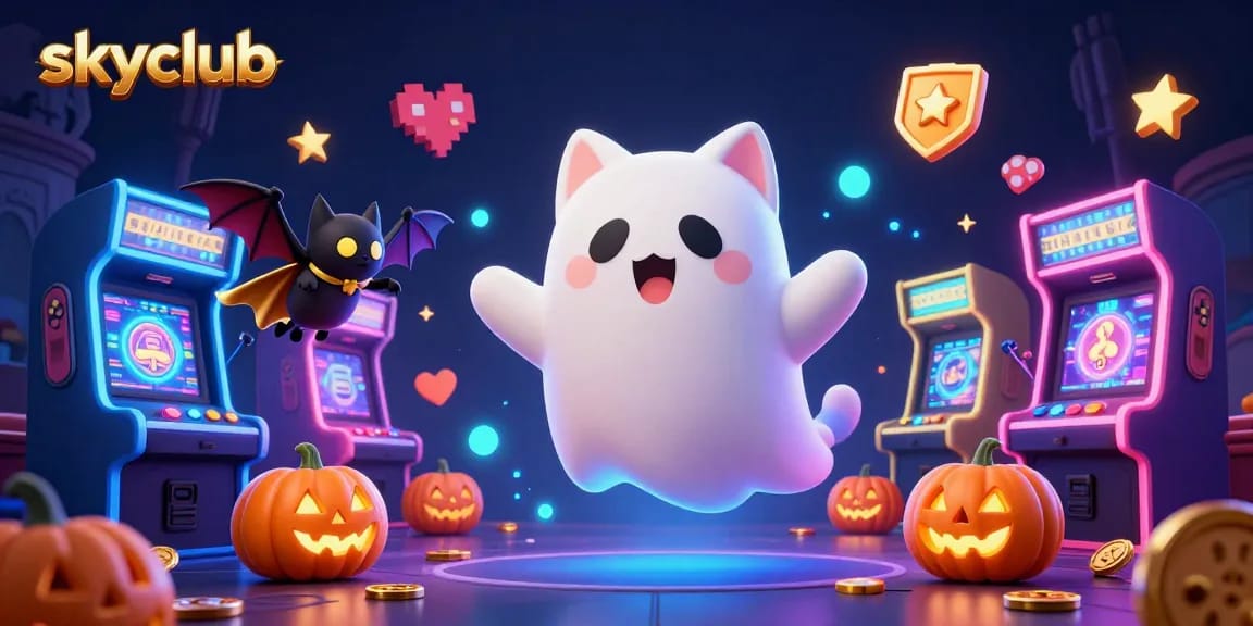 Join the fun at skyclub, where the ghost cat and bat explore thrilling casino adventures!