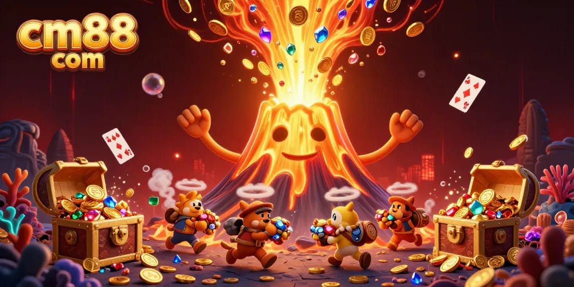 Experience thrilling rewards at cm88 com with a vibrant 3D casino illustration bustling with treasure and excitement.