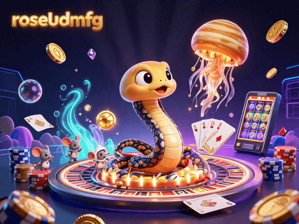 Bet on rosebudmfg: Astronaut mice gamble on Saturn's rings while gold coins cascade around.
