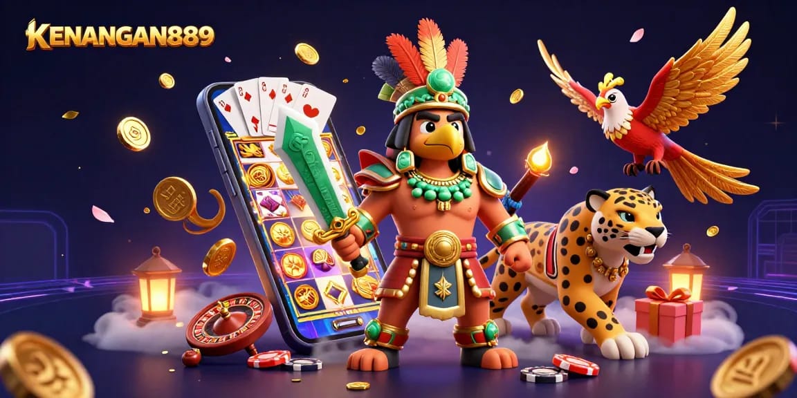 Play slots with KENANGAN889's dynamic gaming experience featuring colorful reels and vibrant gold