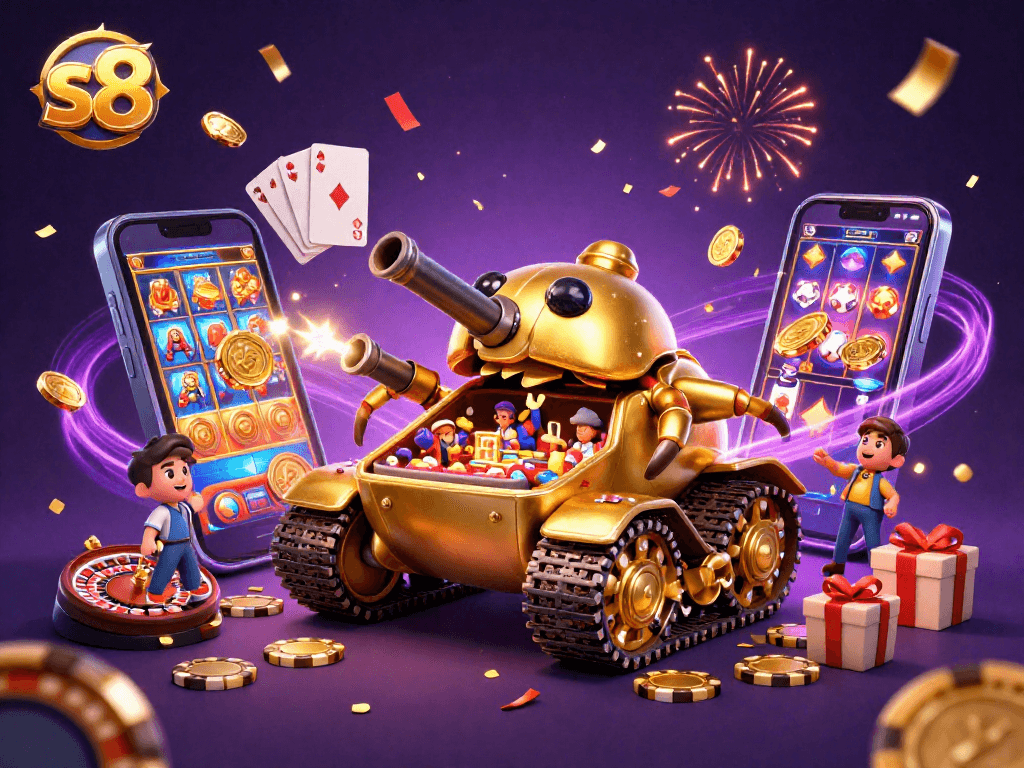 Experience exciting s8 gaming action with a dynamic casino illustration showcasing vibrant themes.