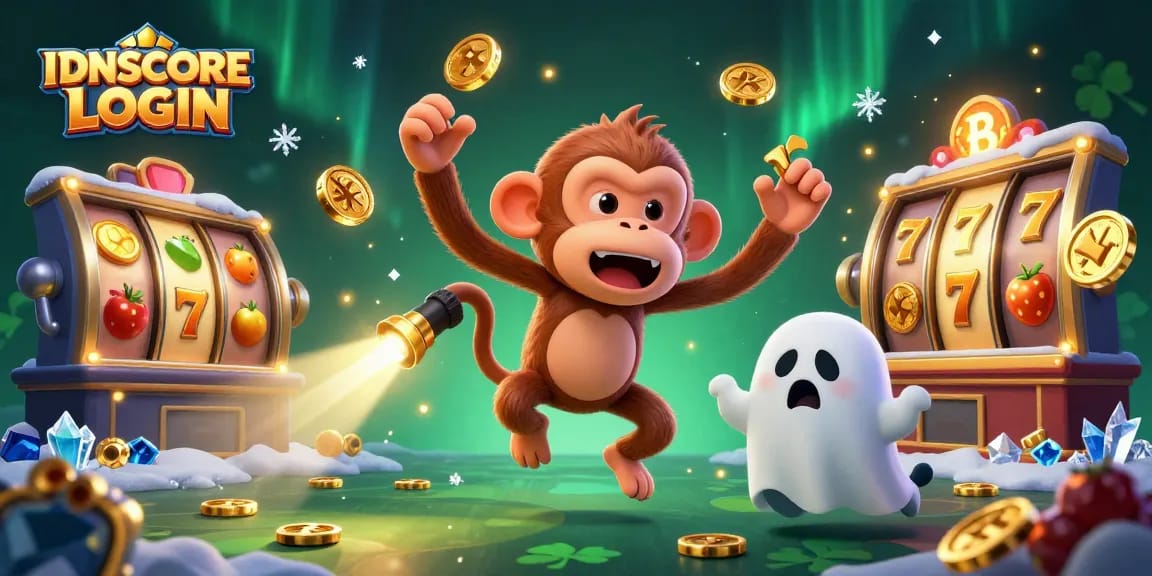 Engage with IDNSCORE LOGIN and experience thrilling slot gameplay against a playful poltergeist monkey.