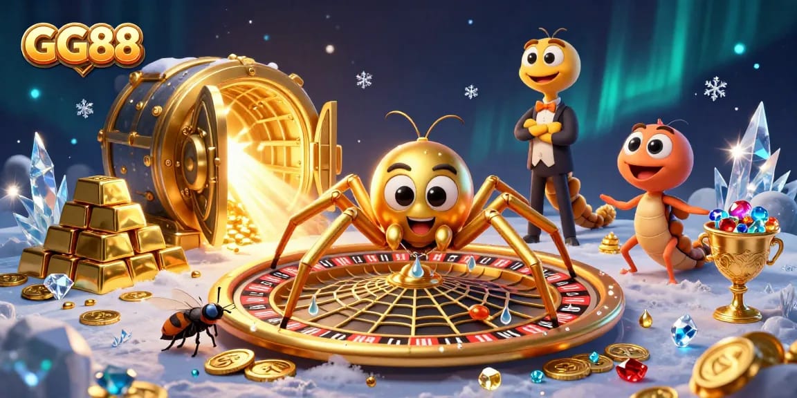 Engage in thrilling gameplay at GG88, where a golden spider spins luck in a casino web.
