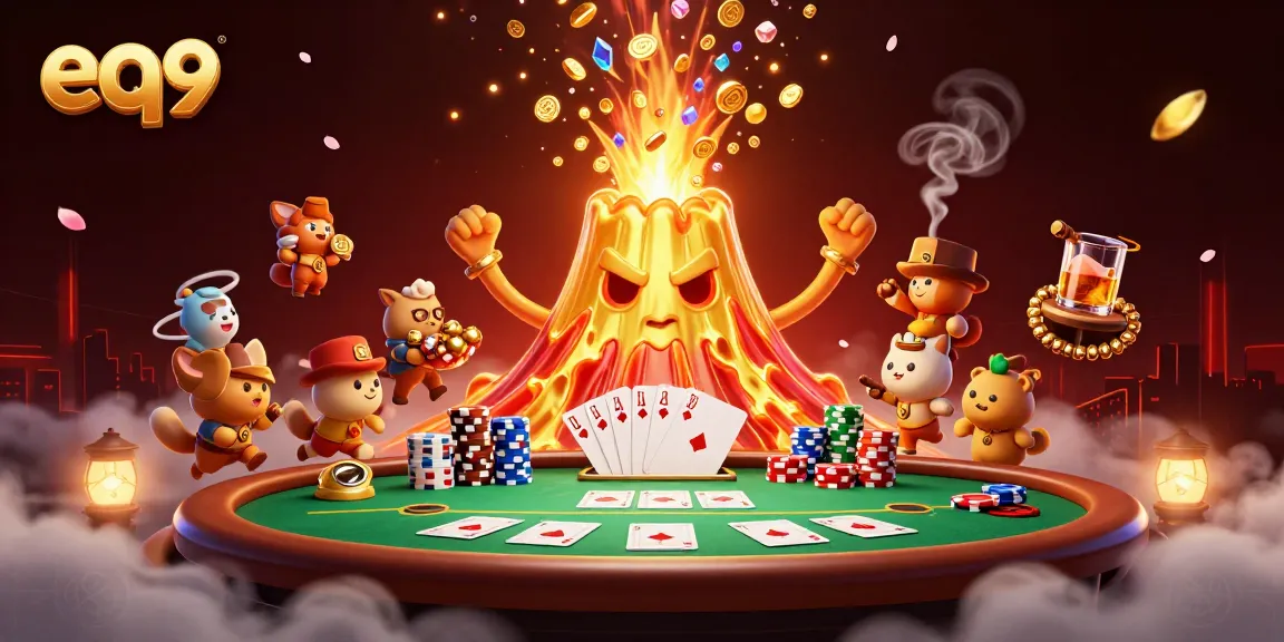 Experience thrilling gameplay at eq9 with a lively casino scene filled with treasure and poker action.