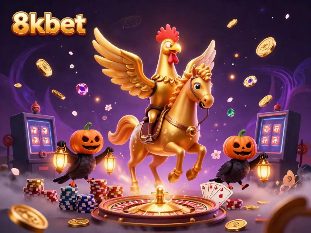 Experience exciting casino adventures with 8kbet featuring a golden rooster and dynamic gaming elements.