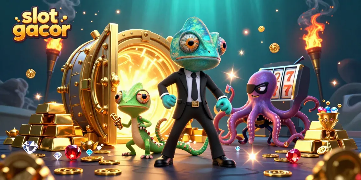Play slot gacor with vibrant characters and dazzling treasures in this thrilling casino scene.
