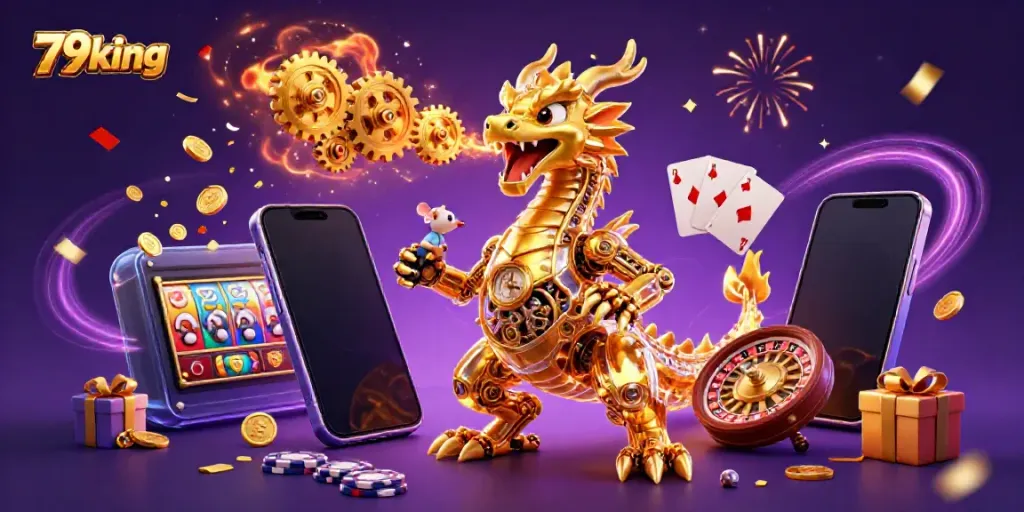 Experience thrilling gameplay and bonuses at 79king with our immersive dragon-themed casino scene.