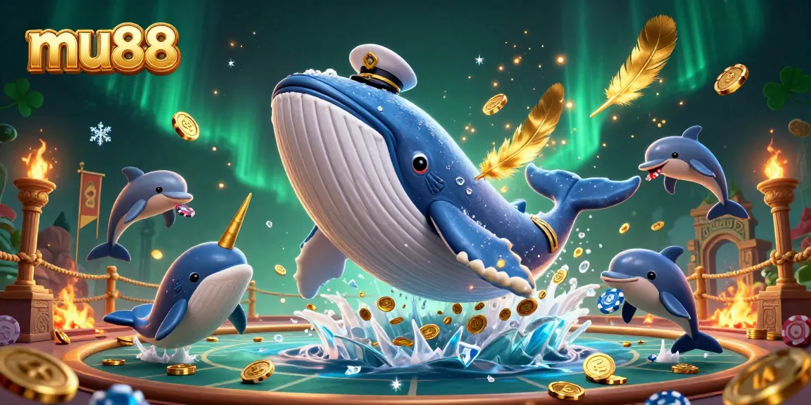 mu88 captures winning moments with a whale partying under coins and playful dolphins