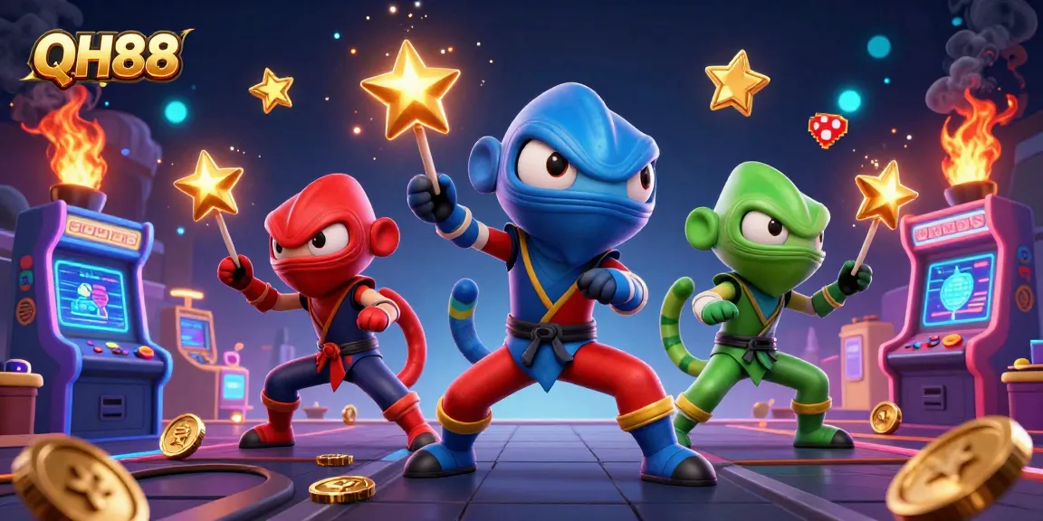 Experience thrilling action with the QH88 ninja chameleon team in a vibrant casino setting.