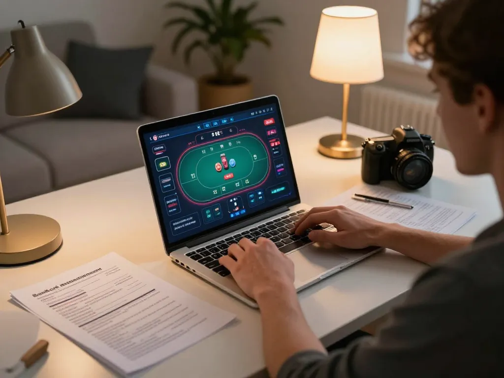 Player engaging in strategic gaming on bl555ae's poker interface at home, displaying dynamic betting decisions.
