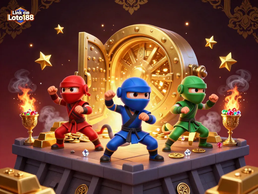 Experience the excitement of Link vào Loto188 with a dynamic ninja chameleon team in a lavish casino setting.