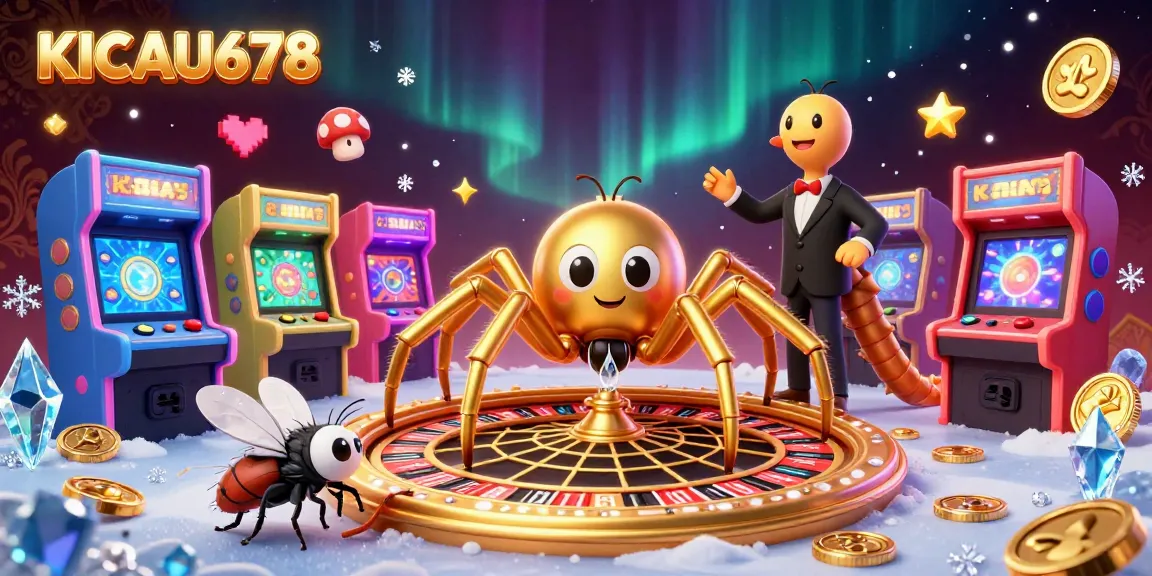 Engage with KICAU678 as the golden spider spins a roulette wheel web, showcasing the exciting online casino experience.
