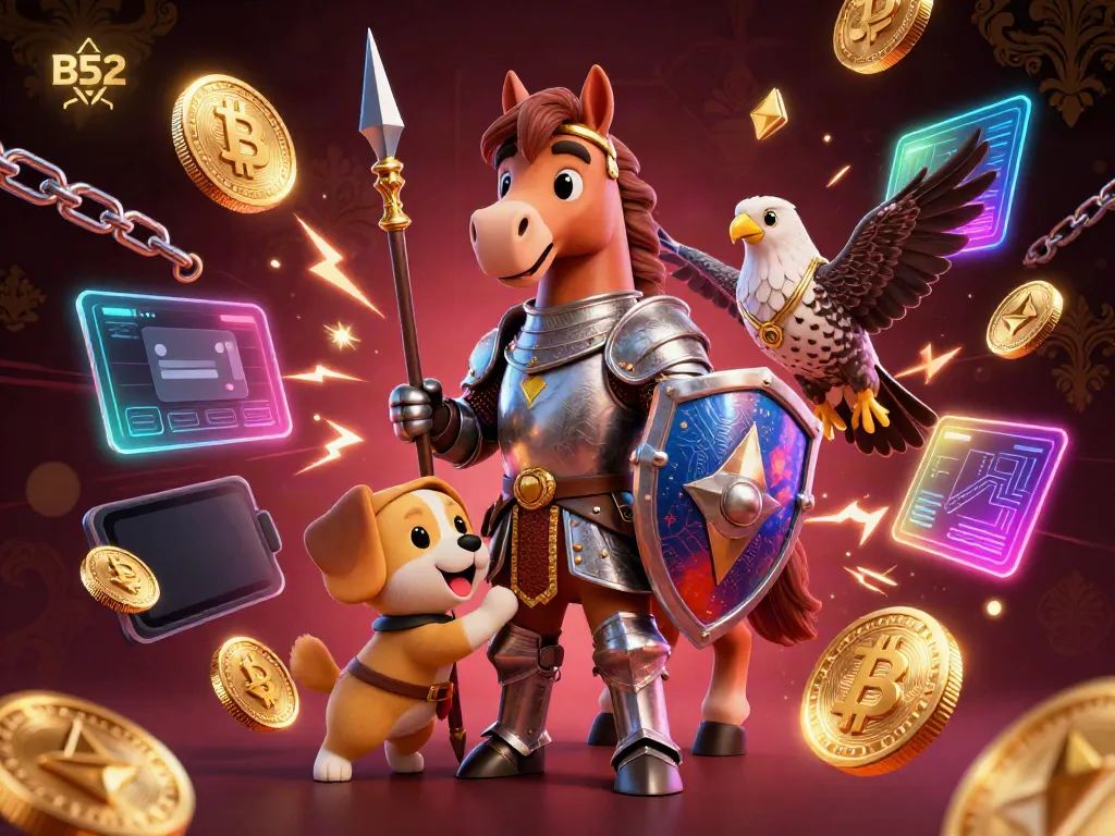 Spin the B52 slot game with medieval knights and crypto coins in a vibrant 3D illustration.