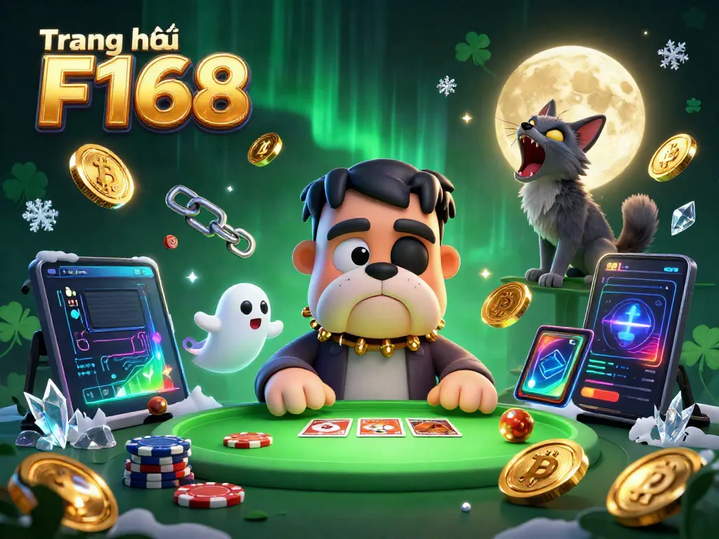 Join the fun at Trang chủ F168 with lively characters in a vibrant casino scene, showcasing excitement and challenge.