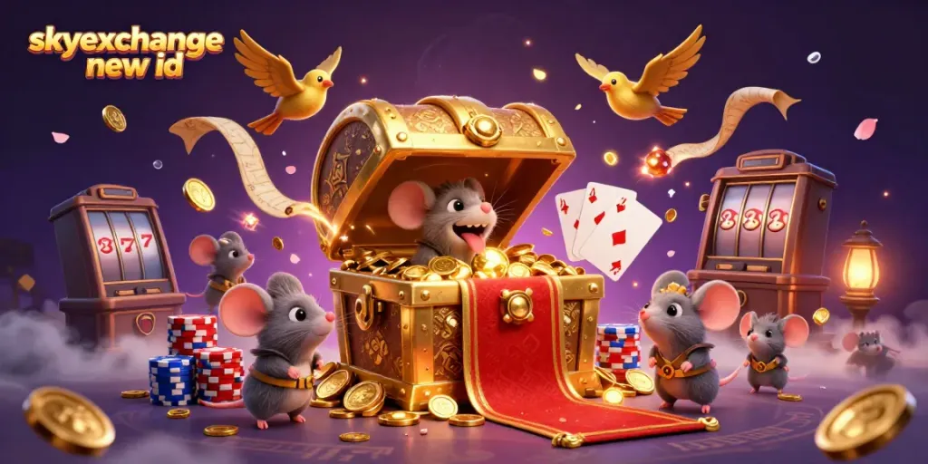 Experience the excitement of betting with skyexchange new id through this vibrant 3D illustration featuring treasure and casino elements.