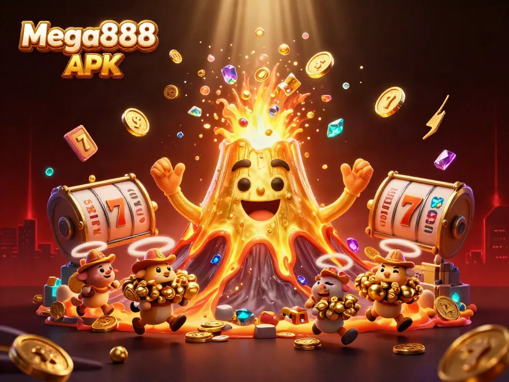 Win big with Mega888 APK in an exciting casino adventure among treasure-filled scenes.
