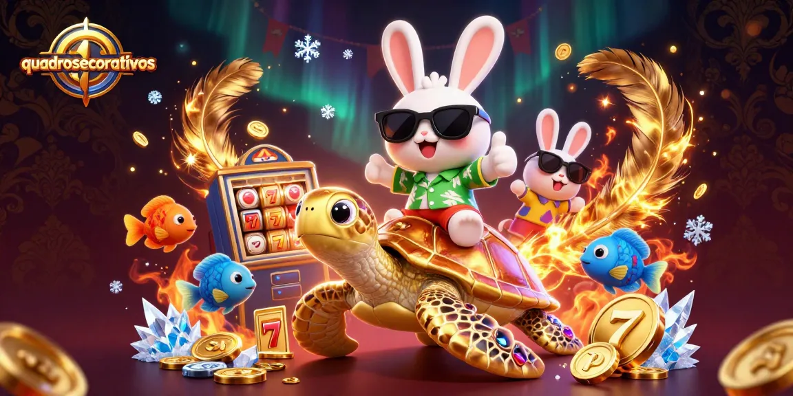 Quadrosdecorativos showcases an exciting slot online scene with a lucky rabbit and golden turtle in action.
