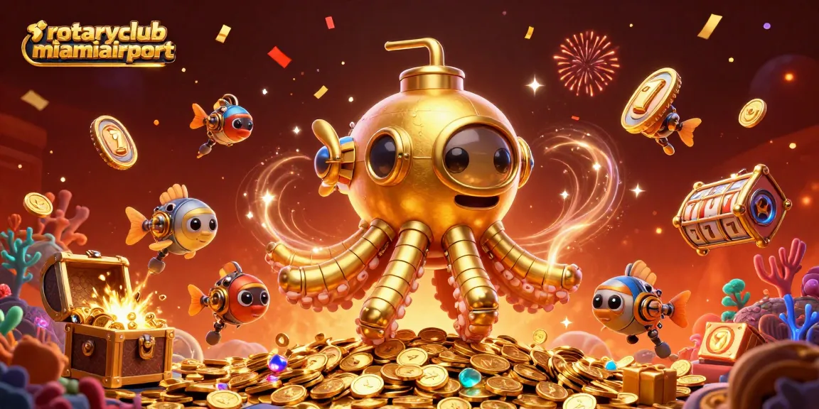 Engage with vibrant gaming at rotaryclubmiamiairport featuring a golden kraken and slot elements.