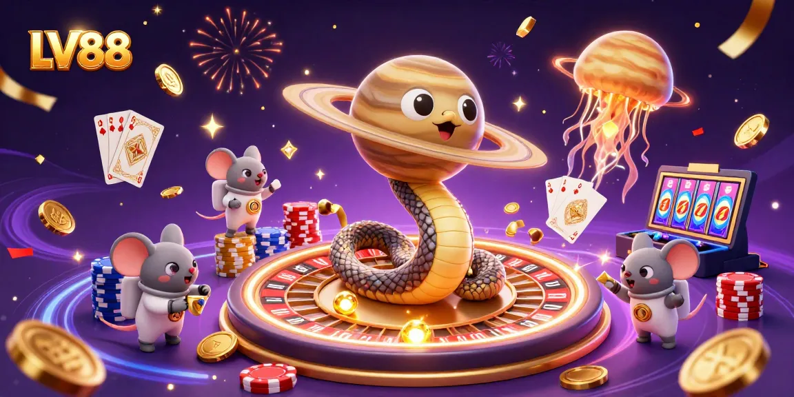Experience thrilling bets with LV88 featuring cosmic elements in an action-packed casino scene.