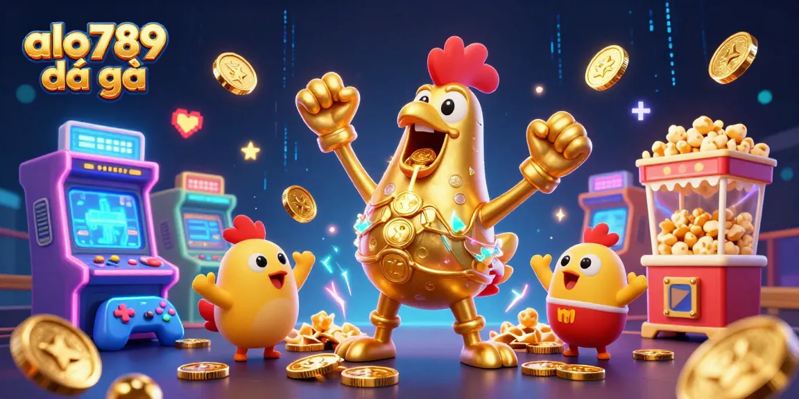 Experience the excitement of alo789 đá gà as dynamic cockfighting machines celebrate with coins pouring out.