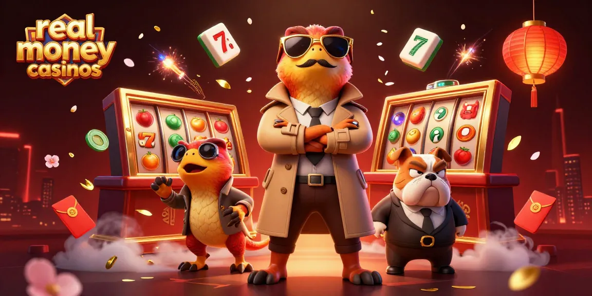 Experience the excitement of real money casinos with a fun 3D raptor illustration entering a VIP lounge.