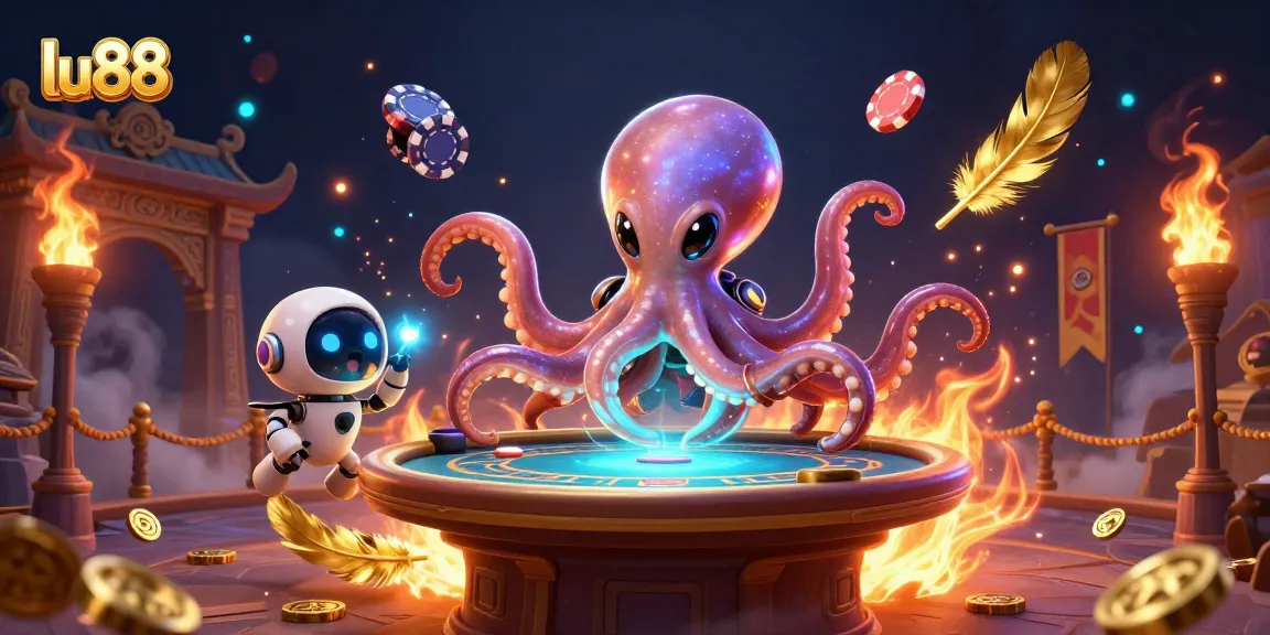 Join the excitement at lu88 with a vibrant scene of alien gaming featuring poker tables and cosmic humor.