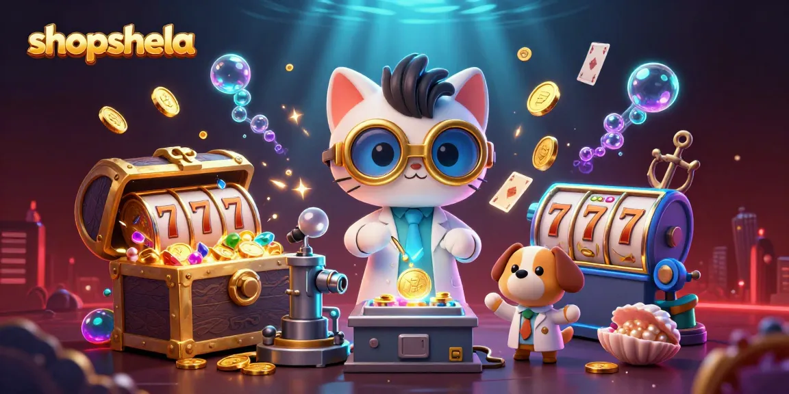 shopshela slot machine action with a mad scientist cat and dog in a vibrant casino scene