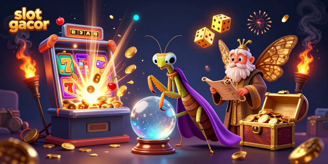 Spin the slot gacor in vibrant wins, featuring a mystical fortune teller with symbols and treasures.