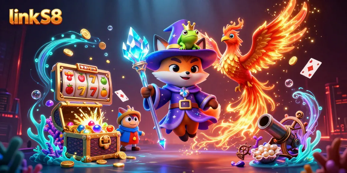Experience the thrill of gaming with link S8 in a vibrant 3D casino adventure illustration.