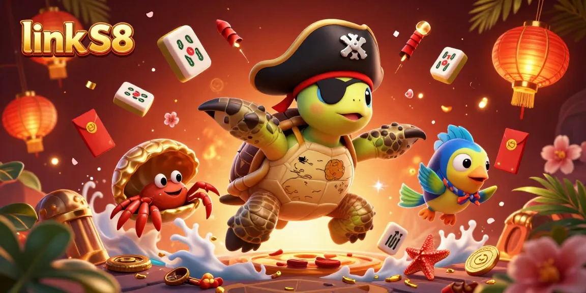 Experience the exciting atmosphere of link S8 as playful casino characters float above interactive treasures.