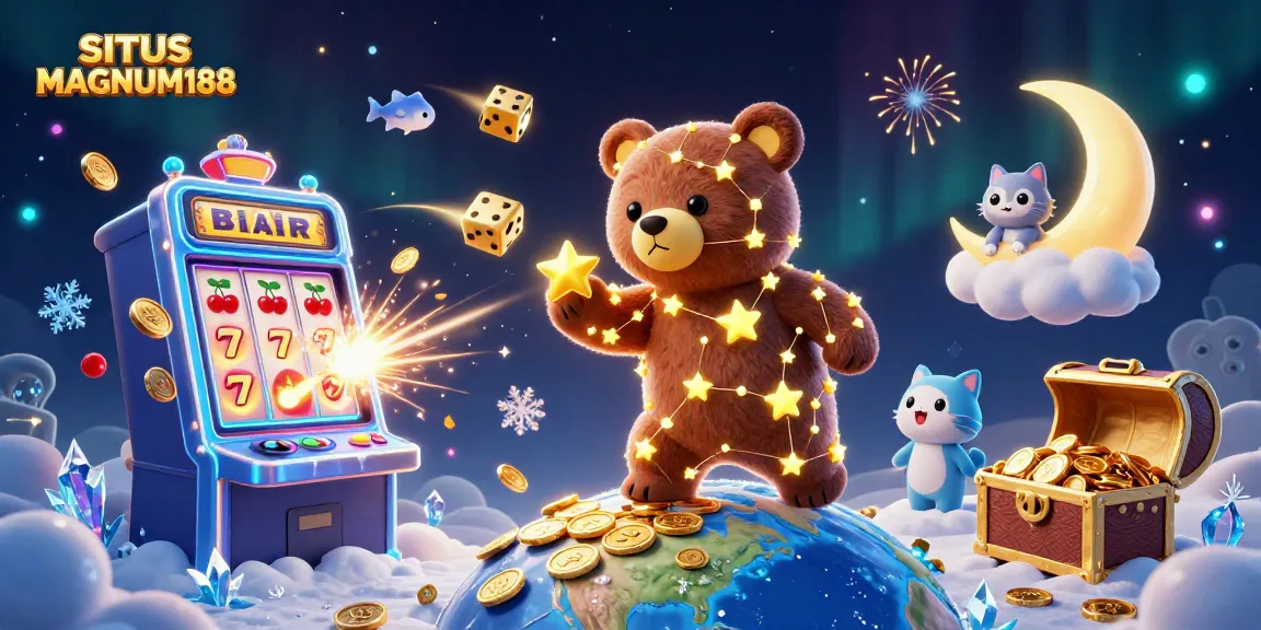 SITUS MAGNUM188 offers thrilling jackpot slots action amid a magical night sky casino scene.