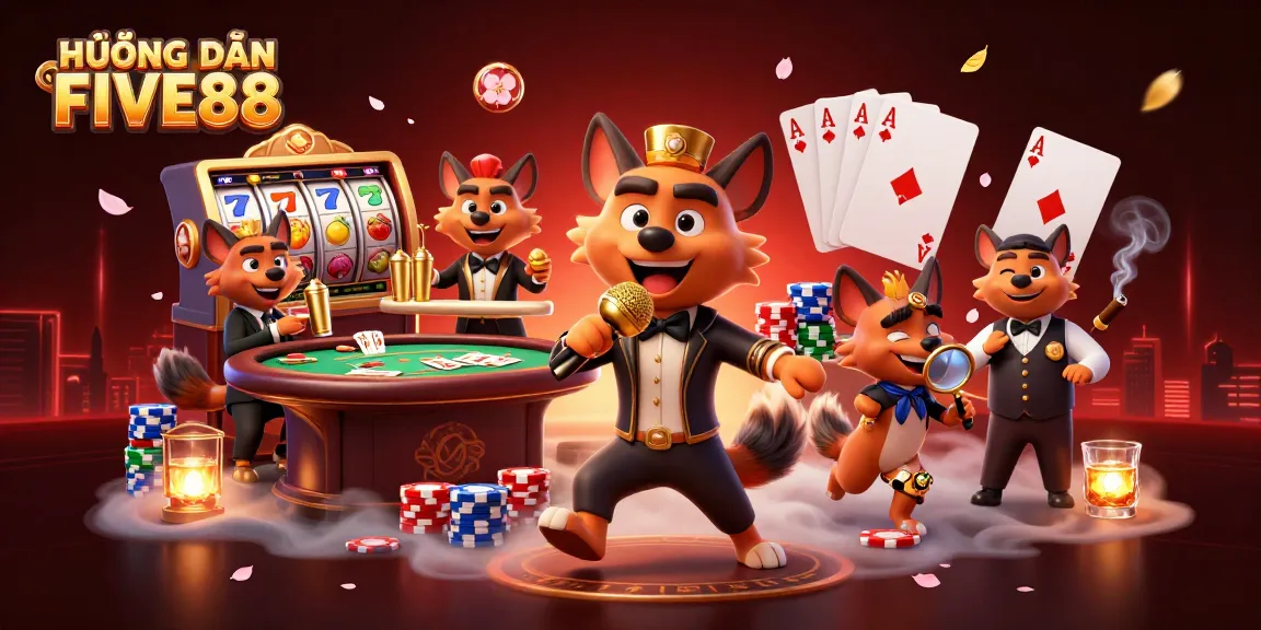 Engage in HƯỚNG DẪN FIVE88 with this vibrant 3D casino illustration showcasing gaming fun.