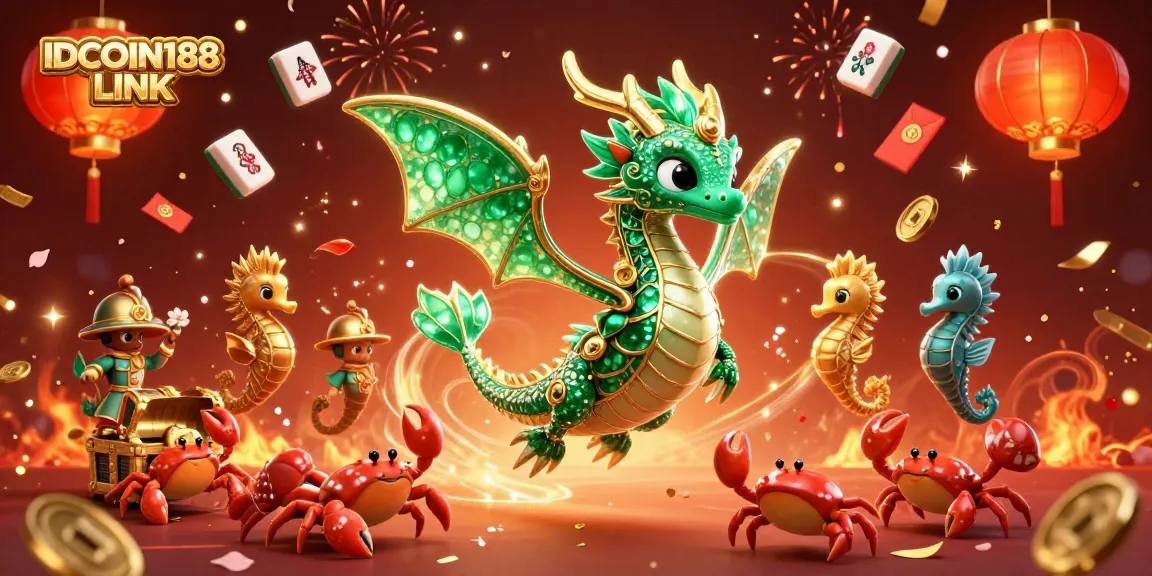 Experience the excitement of IDCOIN188 LINK with vibrant 3D casino elements and a magical sea dragon scene.